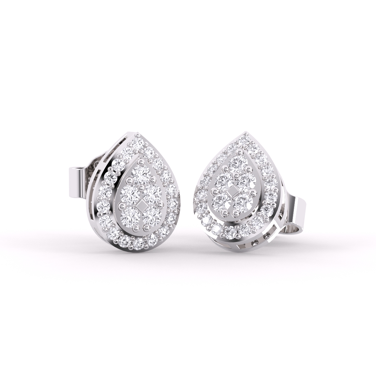 Pear Shape Diamond Halo Stud Earrings